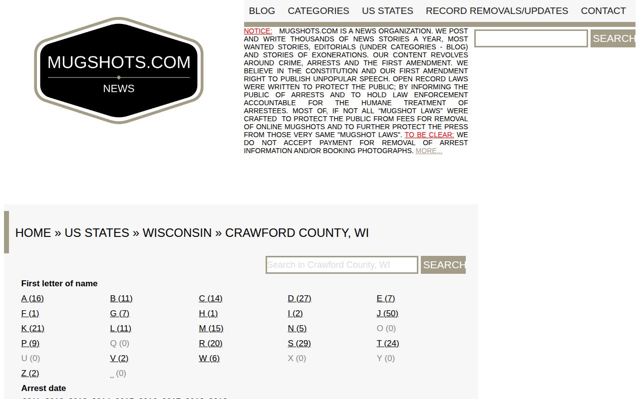 Crawford County Mugshots.com historical third-party archive source view