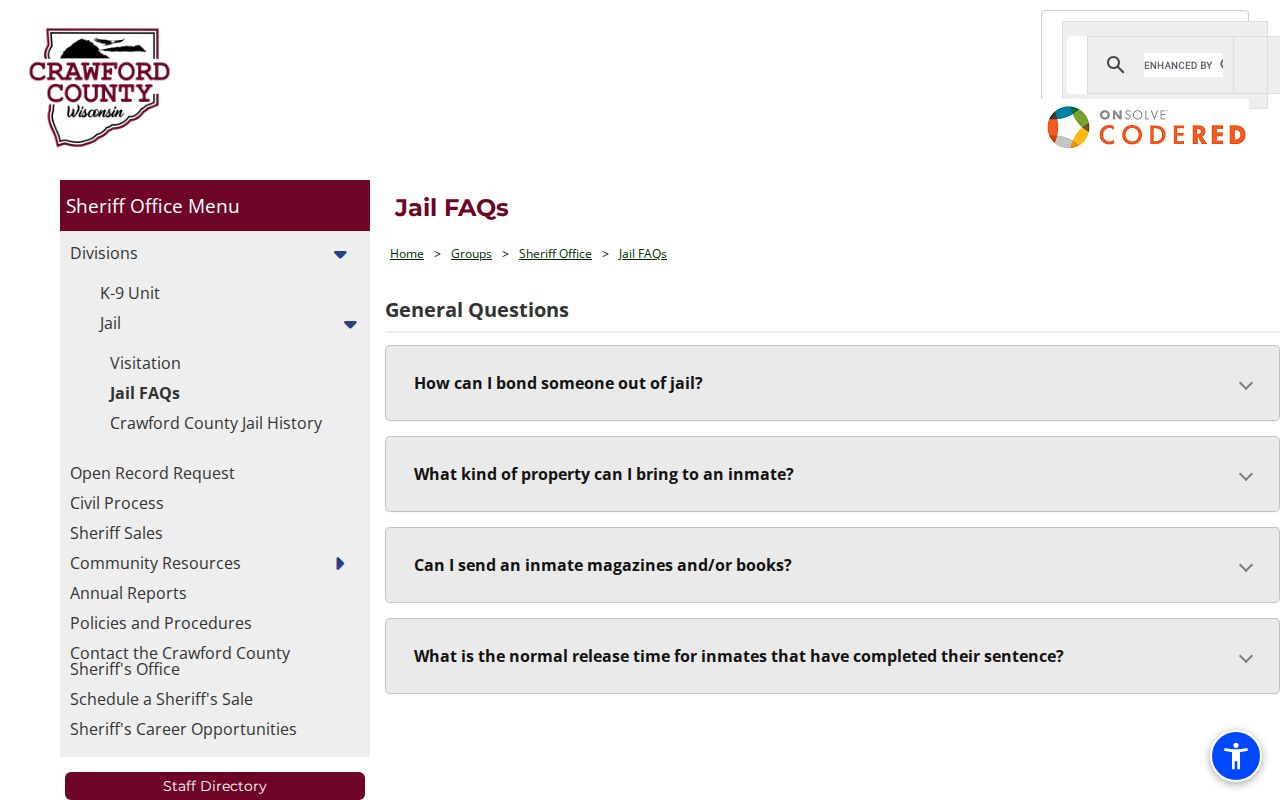 Crawford County Jail booking and release information source
