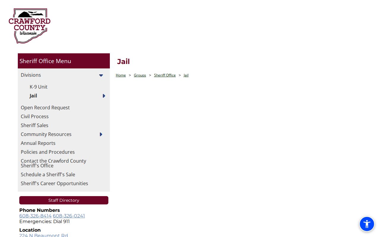 Crawford County Jail booking record source page